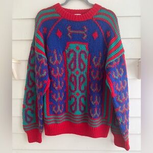 Vintage Arbor Way Men's Colorful Chunky Knit Wool Sweater Size Large